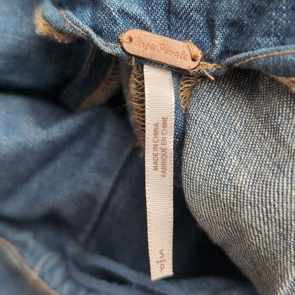 Free people blue long maxi denim dress pleated size s pinafore - Picture 5 of 7